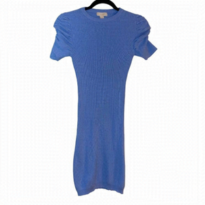 Sweater Dress Ruched Sleeves Blue